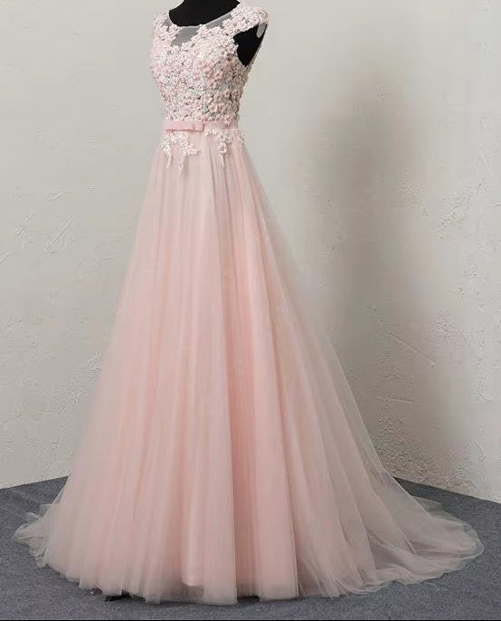 Customized Real Photo Pink Blue 3D Flower Appliques Sequin LACE Small Train Evening Dress Bride Banquet Long Prom Elegant Party