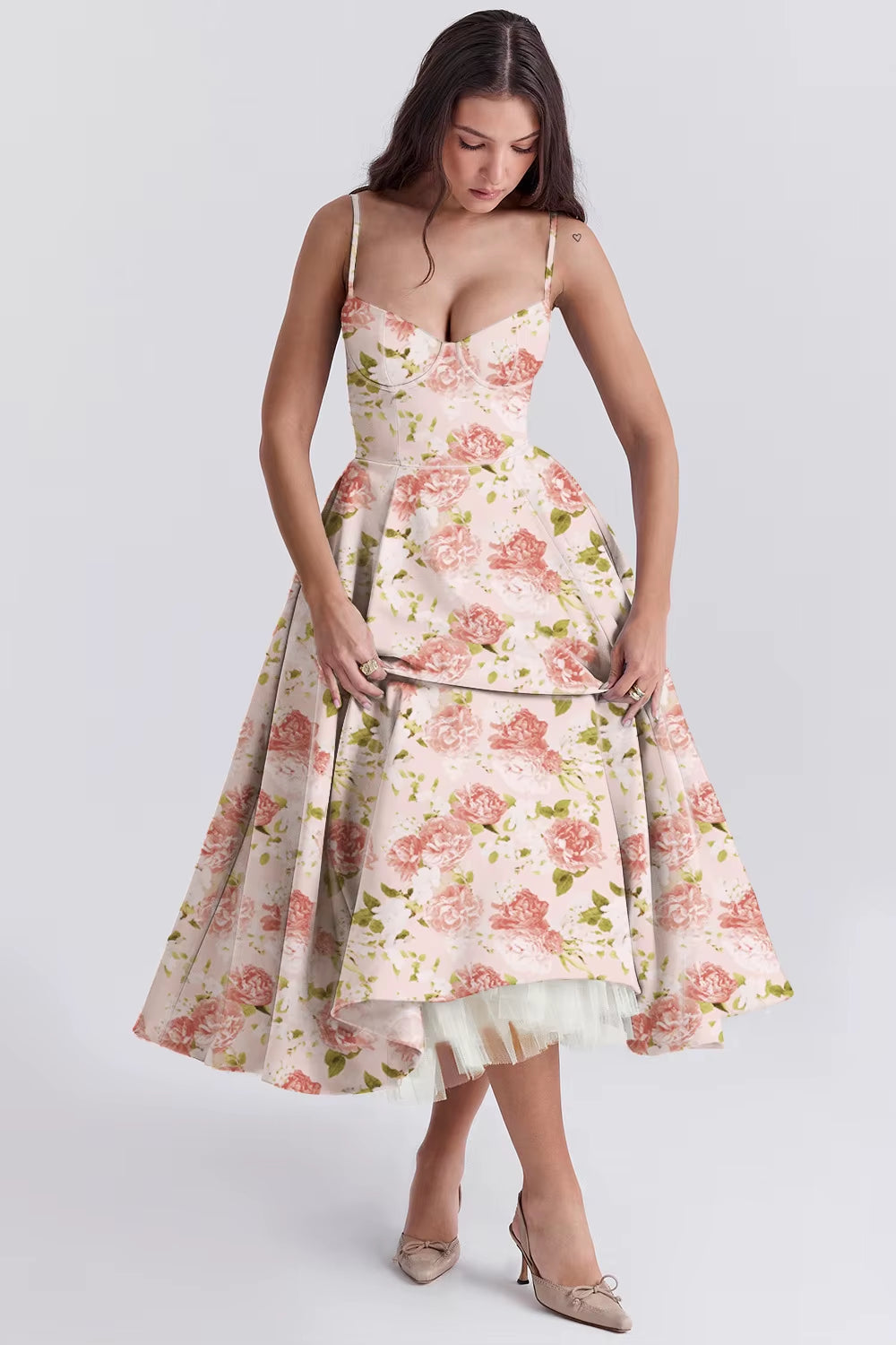 45515 Sommer New High-End Super Schöne Prinzessin Kleid Französisch Mesh Big Swing Halfter Kleid Frauen
