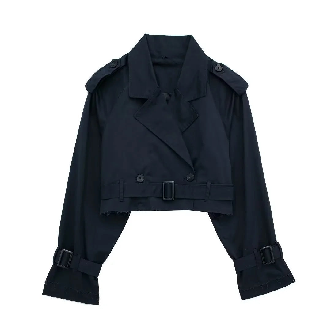 Women's Buttoned Short Cut Cropped Trench Coat