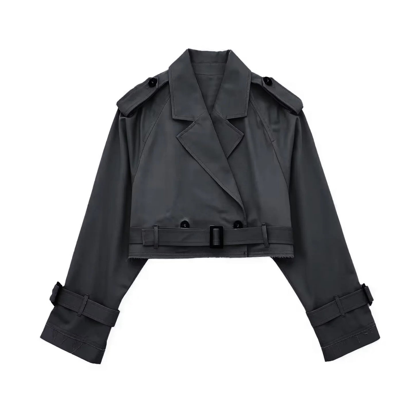 Women's Buttoned Short Cut Cropped Trench Coat