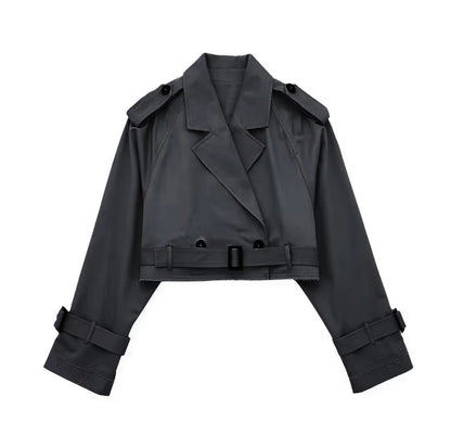 Women's Buttoned Short Cut Cropped Trench Coat