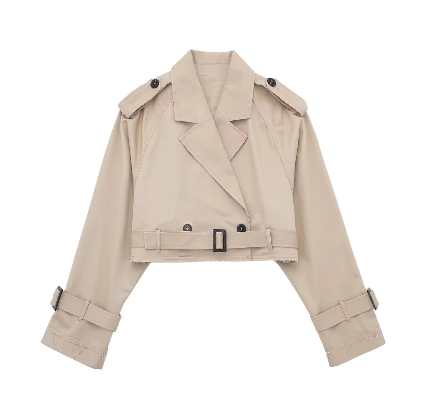 Women's Buttoned Short Cut Cropped Trench Coat