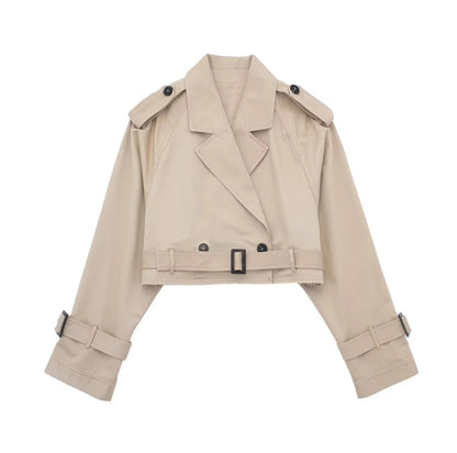 Women's Buttoned Short Cut Cropped Trench Coat