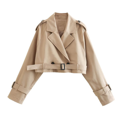 Women's Buttoned Short Cut Cropped Trench Coat