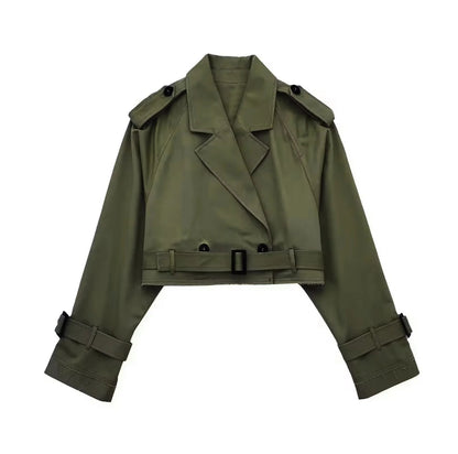 Women's Buttoned Short Cut Cropped Trench Coat