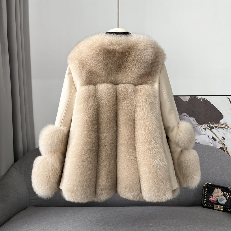 Geacă Diana Crem cu Blană Naturală XL