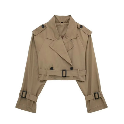 Women's Buttoned Short Cut Cropped Trench Coat