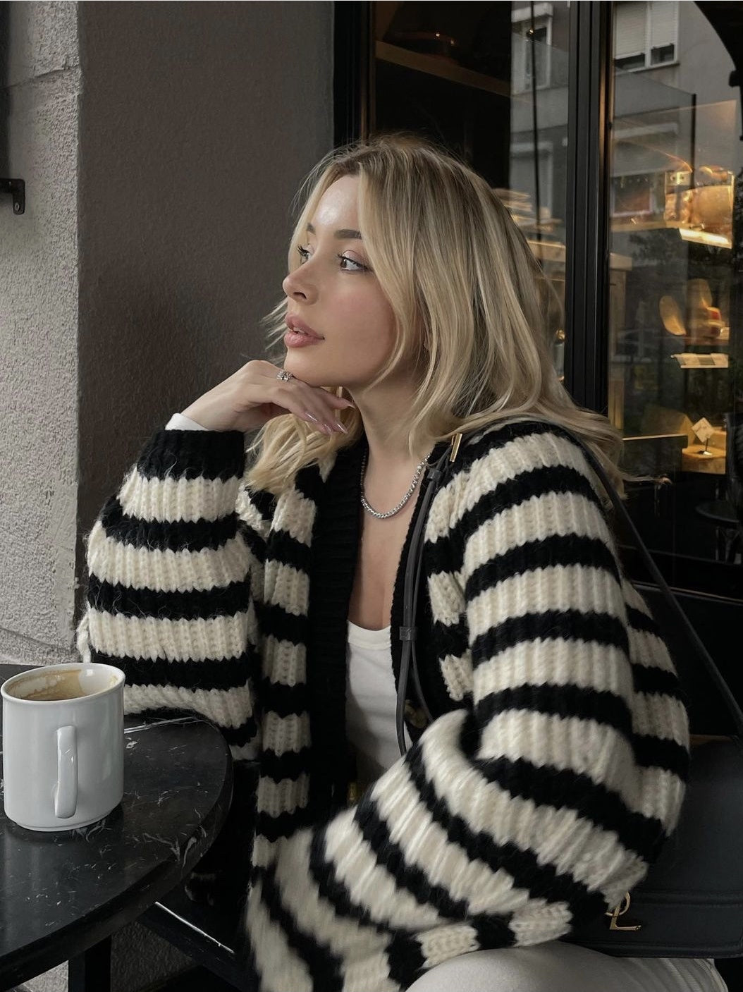 Cardigan Alb Negru Bianca