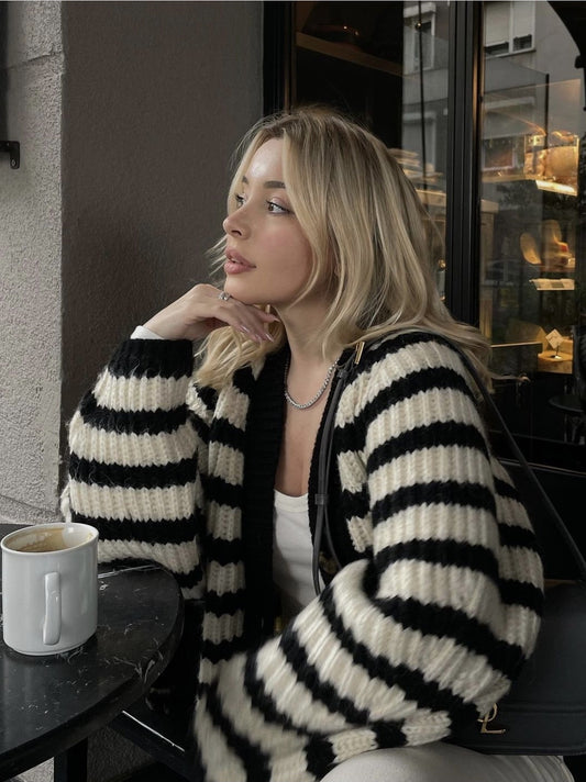 Cardigan Alb Negru Bianca