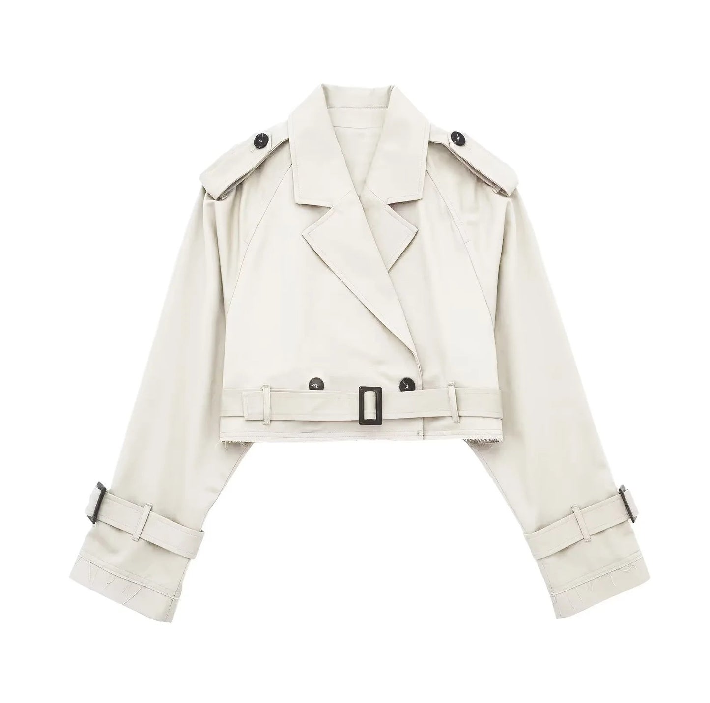 Women's Buttoned Short Cut Cropped Trench Coat